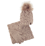 Women's winter set, hat with braids, infinity scarf gloves, pink