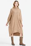 Full turtleneck zippered sweater dress - camel