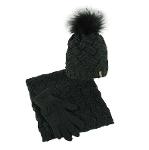 Women's winter set, hat with braids, infinity scarf gloves, black