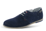 Men's shoes in dark blue velour with laces and side ribbing