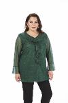 Large Size Green Colored Glittery Frill Detailed Lycra Tunic