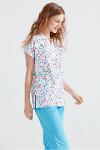 White Medical Blouse with Print, For Women - Hearts Pattern Various Colors