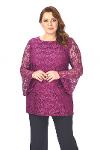 Large Size Dark Fuchsia Color Frilly Lace Tunic
