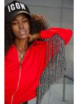 Oversize women's sweatshirt with fringes red FI671