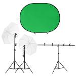 Photo studio set with lighting set and background screen