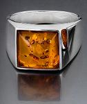 Silver signet ring with amber