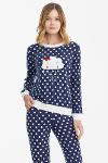 Embroidery detailed soft pajamas set - navy blue