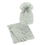 Women's knitted set: hat, infinity scarf, gloves, gray