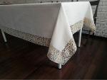 Bleached linen  tablecloth with  wide lace border