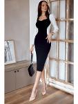 Fitted two-color knitted dress cream-black 9593