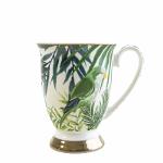 Tall Fancy Footed Mug In Emerald Eden Design With Leaves And Birds 6pk