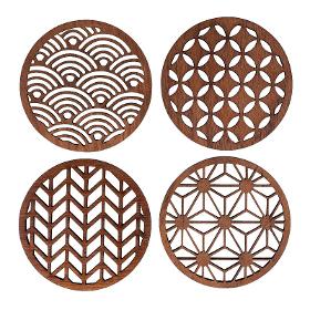 Japanese Patterns Upcycled Teak Wood Coasters