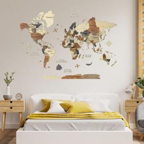 3D wooden world map Multicolor