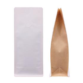 Flat bottom bag kraft paper white-brown high barrier with valve 500g