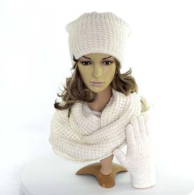 Women's winter set hat scarf gloves ecru