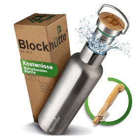 Stainless steel drinking bottle insulated I 1000ml I with natural bristle brush