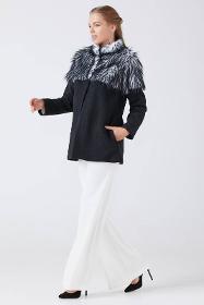 Women faux fur coat - ecru - black