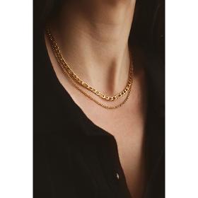 18k Gold Plated Figaro Double Chain Layered Necklace