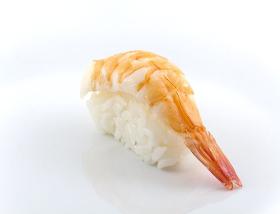 Cooked peeled tail on sushi EBI shrimps