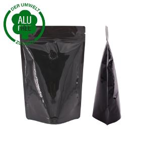 Stand-up pouch black glossy high barrier with valve 250g