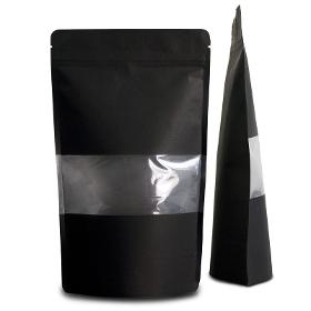 Stand-up pouches kraft paper black with window top barrier 160x270+80mm