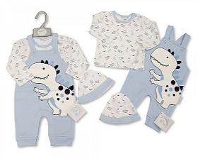 Baby Boys 2 Pieces Dungaree Set with Hat - Dino