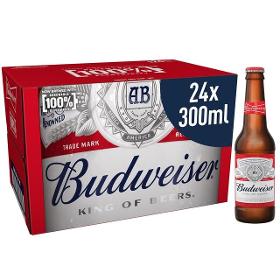 Budweiser Beer in cans and bottles 
