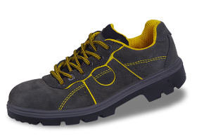 Men's gray work shoes with a heavy bomb and yellow elements