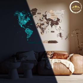 3D Luminous/Magnetic Colored Wooden World Map Cappuccino