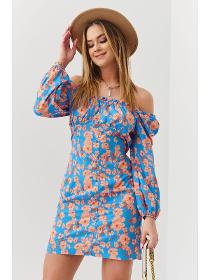 Lovely dress with a floral pattern blue and orange 0853
