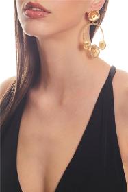 Women's Matte Gold Plated Big Hoop Studded Model Anthurium Flower Earrings