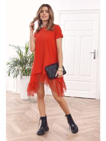 Asymmetrical dress with a frill red FK582