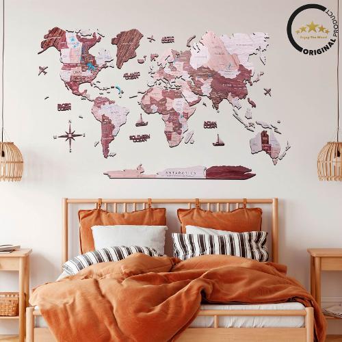 2D Wooden World Map Cappuccino