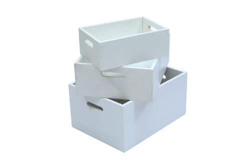 A set of pine wood boxes in white, manufacturer.