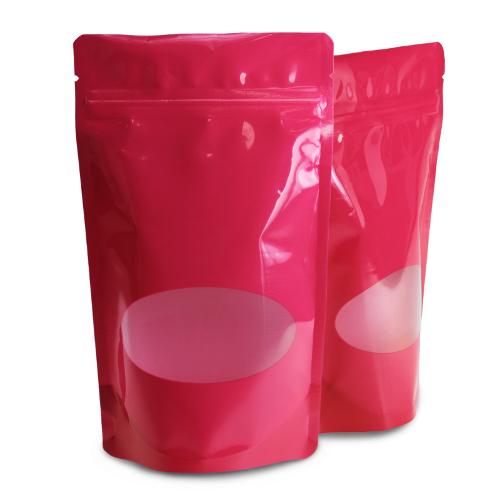 Stand up pouch pink top barrier with oval window S