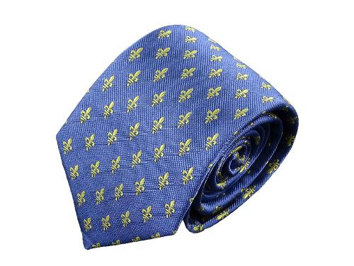Fleur de Lis Tie - 100% silk, blue, men's, 150x8cm