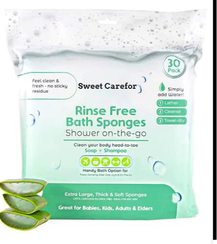 Rinse Free Sponge Bath Wipes Waterless Body Wipe Sponges Dry
