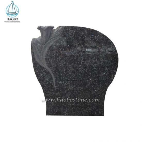 Blue Pearl Granite Monument Lily Carved Headstone