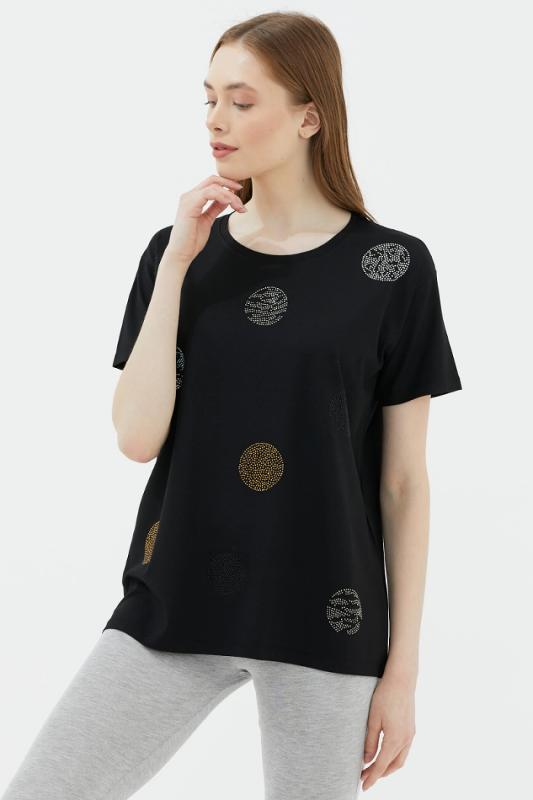 Wide pattern stone detailed blouse - black