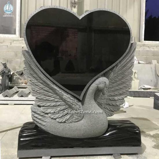 Granite Monument Heart Swan Carved Tombstone