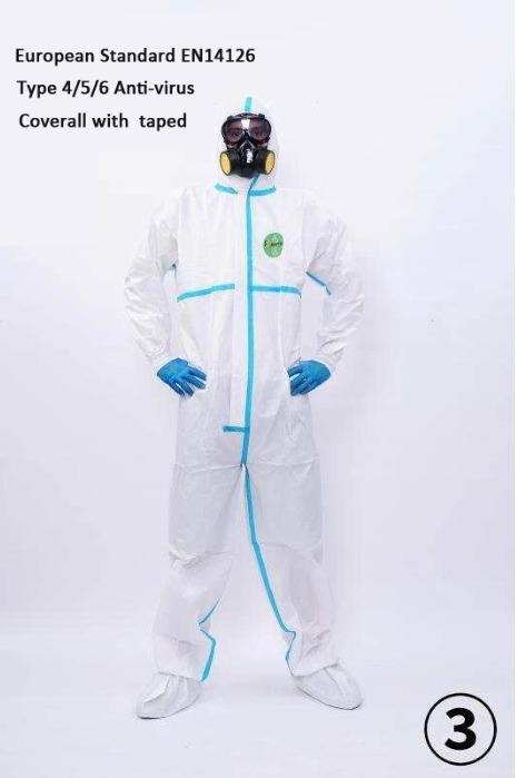 surgical coverall with blue taped  type 5/6 