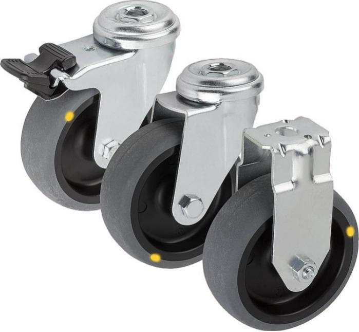 Swivel and fixed castors electrically conductive