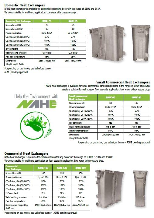 NAHE Aluminium Heat Exchangers for condensing boilers