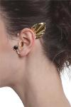 Women's Gold Color Lacquer Plated Stone Leaf Stylized Left Ear Earcuff