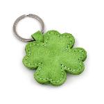 Green Clover Shamrock Handmade Leather Keychain