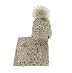 Women's winter set: hat with braids, neck warmer and gloves, beige