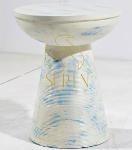 Blue & White Distress Carved Side End Table