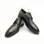 Genuine Leather Black Laced Embroidered Men's Shoes with Aged Detail