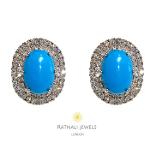 Phiroza | Turquoise and Simulated Diamond Stud Earrings