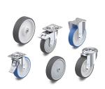 Wheels and castors with injection-moulded polyurethane tread